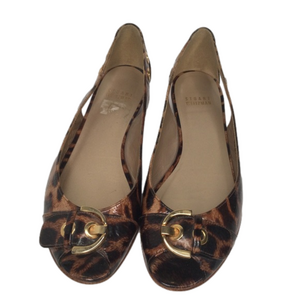 Stuart Weitzman Leopard Print Flats with Gold Buckle